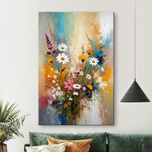 Capodoperă florală vibrantă cu stropi Tablouri Capodoperă florală vibrantă cu stropi