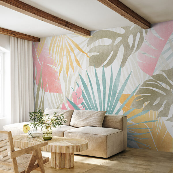 Design colorat cu model de frunze tropicale Fototapet Design colorat cu model de frunze tropicale