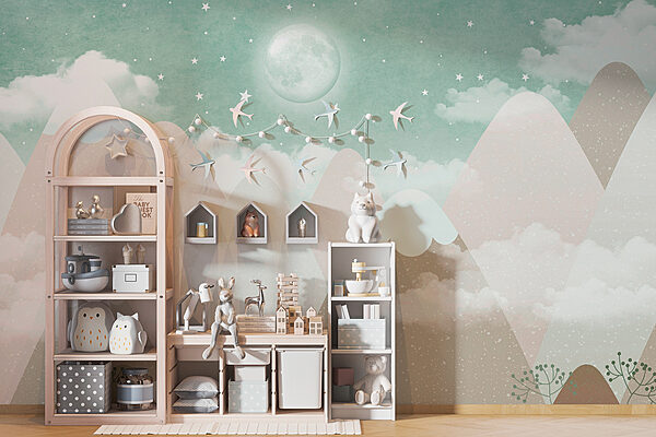 Fototapet Lună și stele pe cer