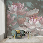 Fototapet Floare de lotus pastel în mijlocul frunzelor.