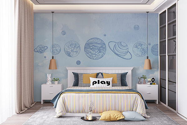 Fototapet Planete pe cer cu nori