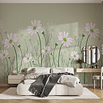 Fototapet Margarete înflorite pe fundal verde