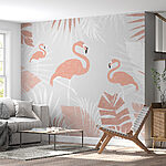 Fototapet Flamingo printre frunze tropicale model.