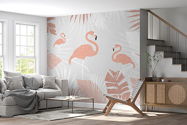 Flamingo printre frunze tropicale model Fototapet Flamingo printre frunze tropicale model