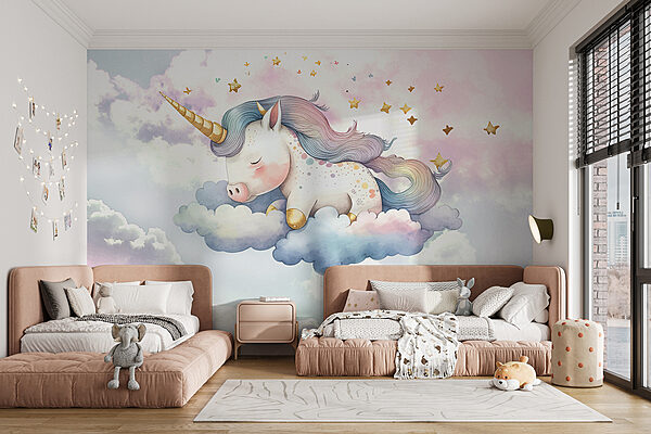 Unicorn dormind pe nori Fototapet Unicorn dormind pe nori