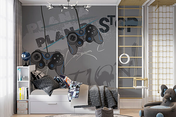 Controler joc video pe un fundal gri Fototapet Controler joc video pe un fundal gri