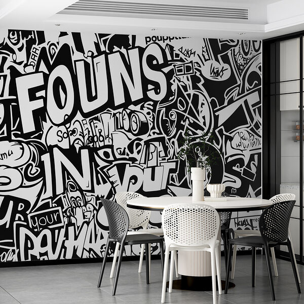 Graffiti alb-negru Fototapet Graffiti alb-negru