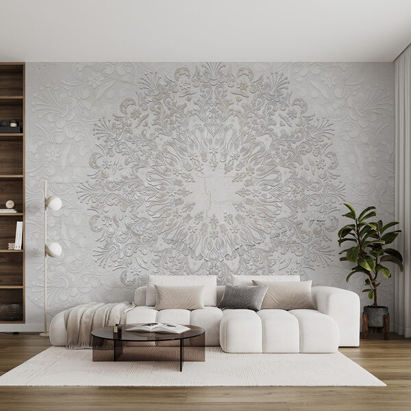 Fototapet Fototapet Desen floral alb pe o suprafață albă (SKU: w01249)