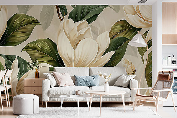 Magnolii albe înfloritoare Fototapet Magnolii albe înfloritoare