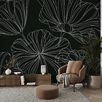 Fototapet Model floral alb-negru