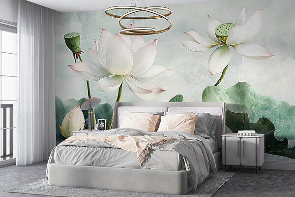 Fototapet Flori de lotus senine în nuanțe discrete