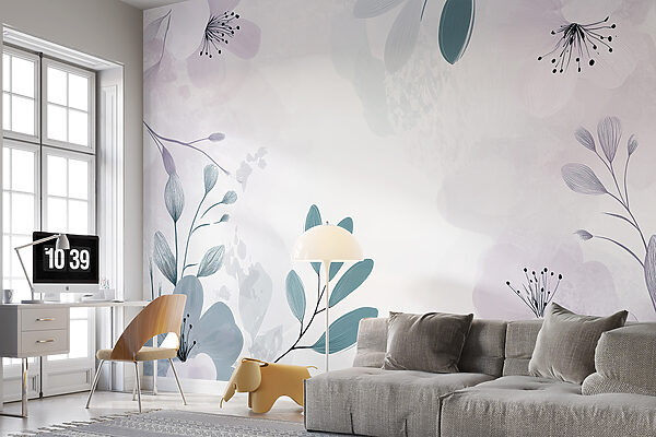 Design floral alb și violet Fototapet Design floral alb și violet