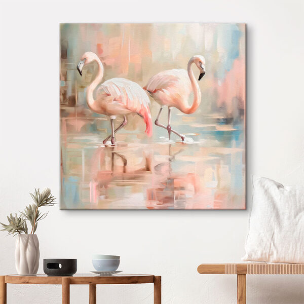 Două flamingo mergând pe apă Tablouri Două flamingo mergând pe apă