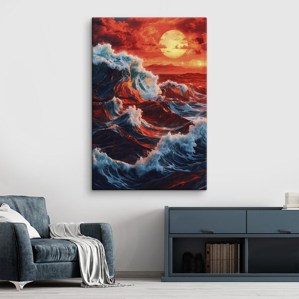 Tablouri Tablouri Valuri în ocean cu un apus de soare (SKU: s39362)