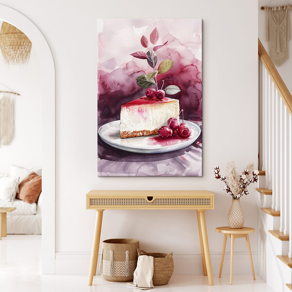 Bucată de cheesecake cu cireșe deasupra Tablouri Bucată de cheesecake cu cireșe deasupra