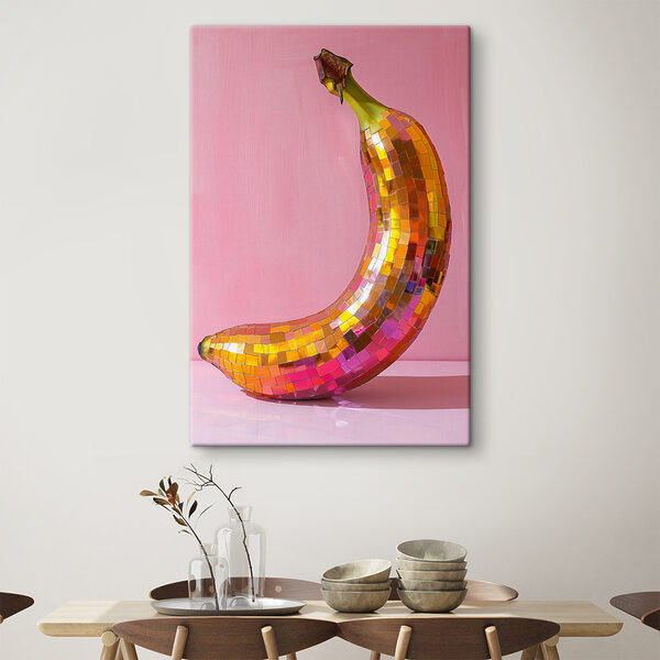 Banană oglindă colorată pe un fundal roz Tablouri Banană oglindă colorată pe un fundal roz