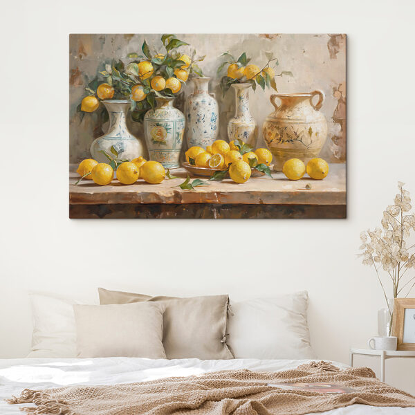 Tablouri Pictura de lămâi și vaze pe o masă (SKU: s39833) Tablouri Tablouri Pictura de lămâi și vaze pe o masă (SKU: s39833)