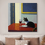 Tablouri Pisică stând la o masă cu o farfurie și o farfurie