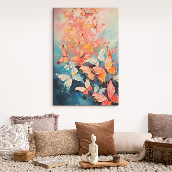 Tablouri Grup de fluturi pe un fundal albastru