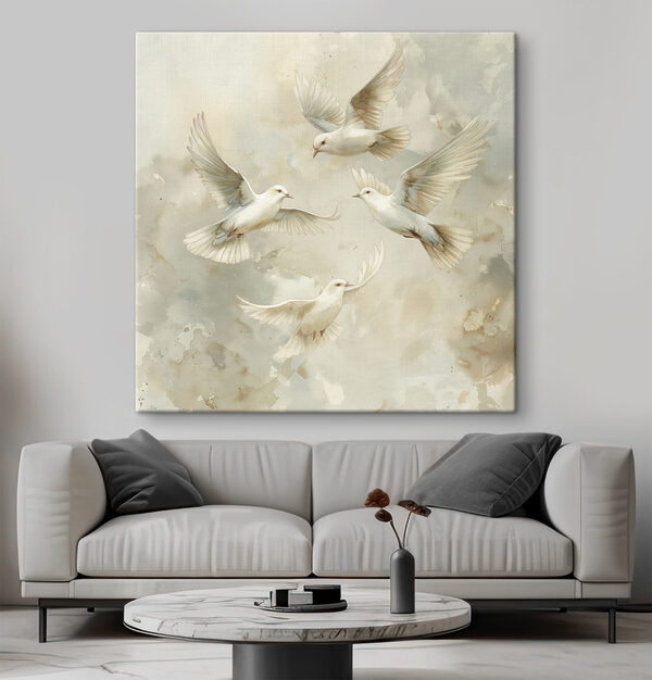 Tablouri Grup de păsări albe care zboară pe cer