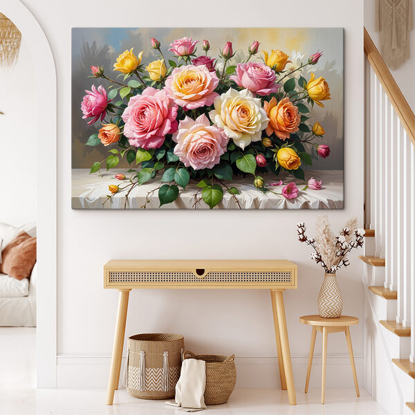 Buchet de flori pe o masă Tablouri Buchet de flori pe o masă