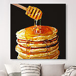 Tablouri Stivă de clătite cu miere picurată de pe un băț de lemn