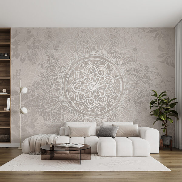 Fototapet Mandala albă și gri