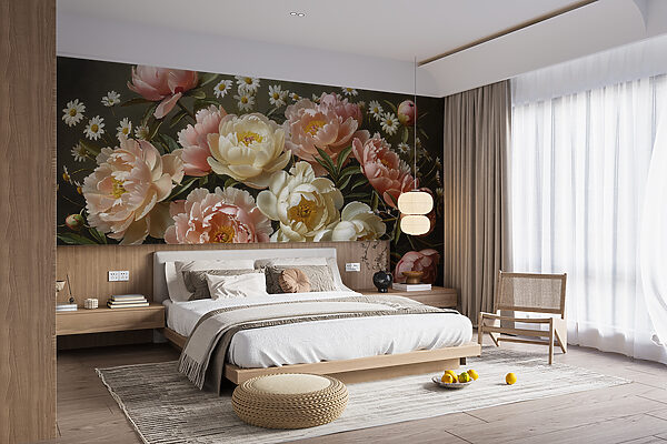 Buchet de flori roz și albe Fototapet Buchet de flori roz și albe