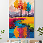 Tablouri Canvas prints Painting of a river running through a field of colorful trees