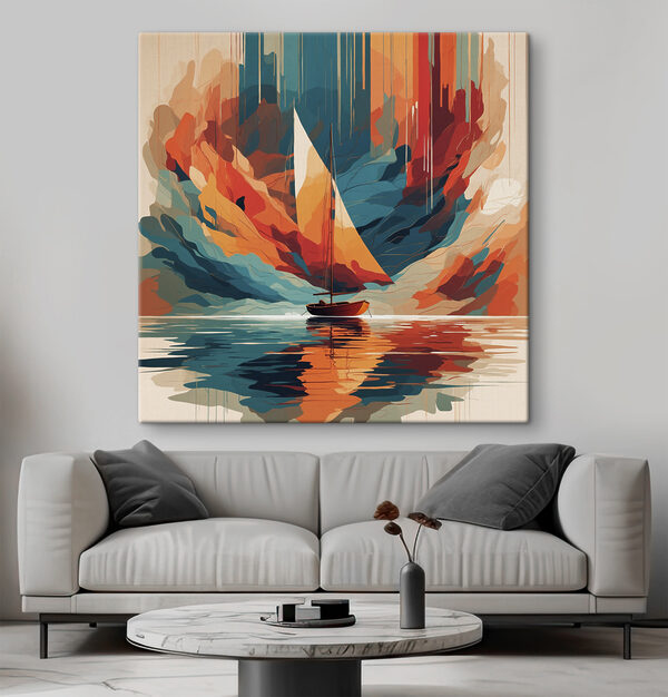 Canvas prints Sailboat on water with colorful clouds Tablouri Canvas prints Sailboat on water with colorful clouds