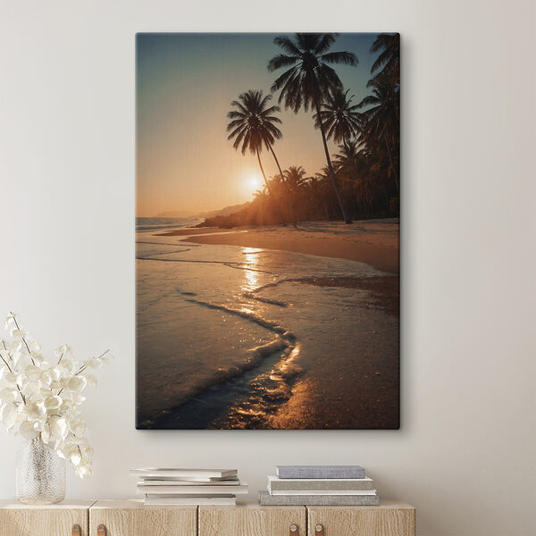 Canvas prints Beach with palm trees and water Tablouri Canvas prints Beach with palm trees and water