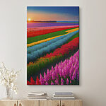 Tablouri Canvas prints Field of flowers with the sun setting behind them