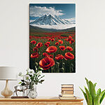 Tablouri Canvas prints Field of red flowers with a mountain in the background
