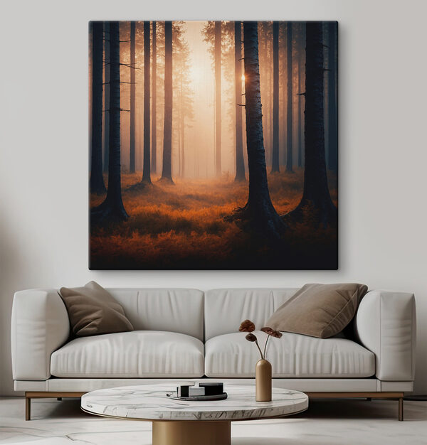 Canvas prints Forest with trees and fog Tablouri Canvas prints Forest with trees and fog