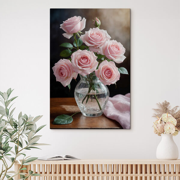 Canvas prints Vase of pink roses Tablouri Canvas prints Vase of pink roses