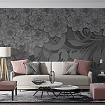 Fototapet Design floral gri și alb