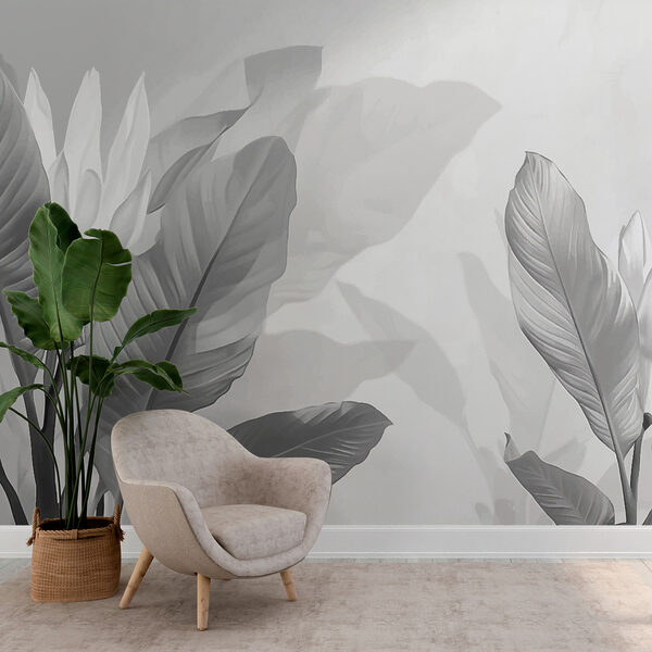 Ilustrație botanică monocromă elegantă Fototapet Ilustrație botanică monocromă elegantă