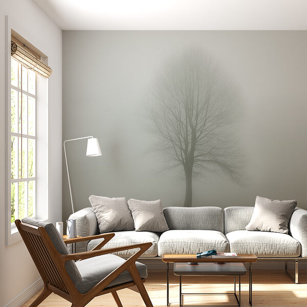 Fototapet Copac pe un câmp cețos