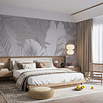 Fototapet Design monocrom argintiu cu frunze tropicale