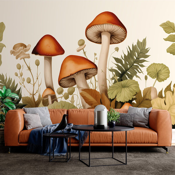 Fototapet Grup de ciuperci cu frunze