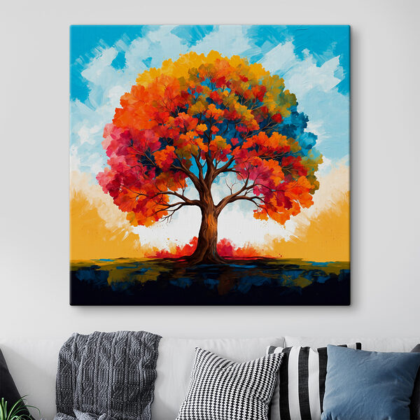 Pictura unui copac cu frunze colorate Tablouri Pictura unui copac cu frunze colorate