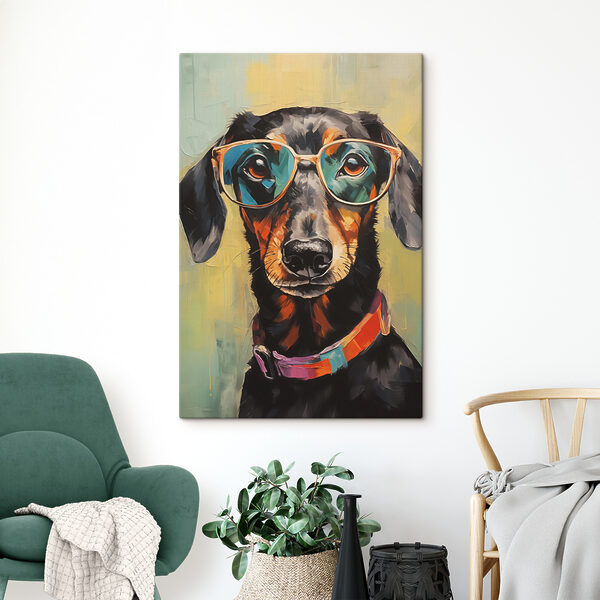 Pictura unui câine care poartă ochelari Tablouri Pictura unui câine care poartă ochelari