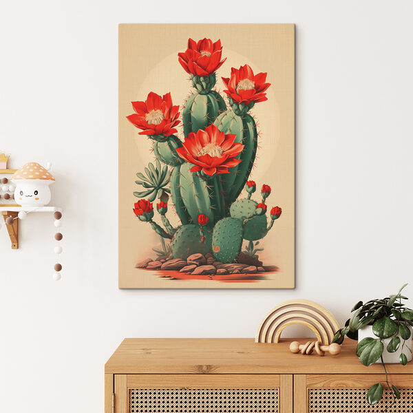 Cactus cu flori roșii Tablouri Cactus cu flori roșii