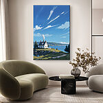 Tablouri Casă pe un deal lângă apă