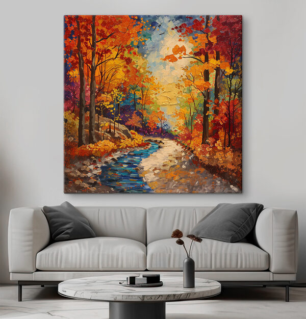 Pictura unui râu care curge printr-o pădure Tablouri Pictura unui râu care curge printr-o pădure