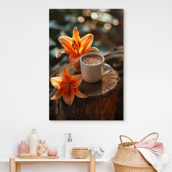 Ceașcă de cafea și flori de portocale Tablouri Ceașcă de cafea și flori de portocale