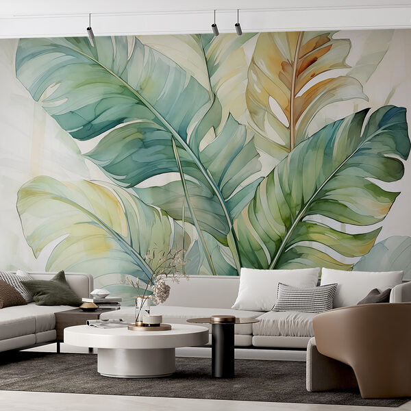 Frunze tropicale în stil acuarelă Fototapet Frunze tropicale în stil acuarelă