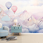 Fototapet Grup de baloane cu aer cald pe cer deasupra munților
