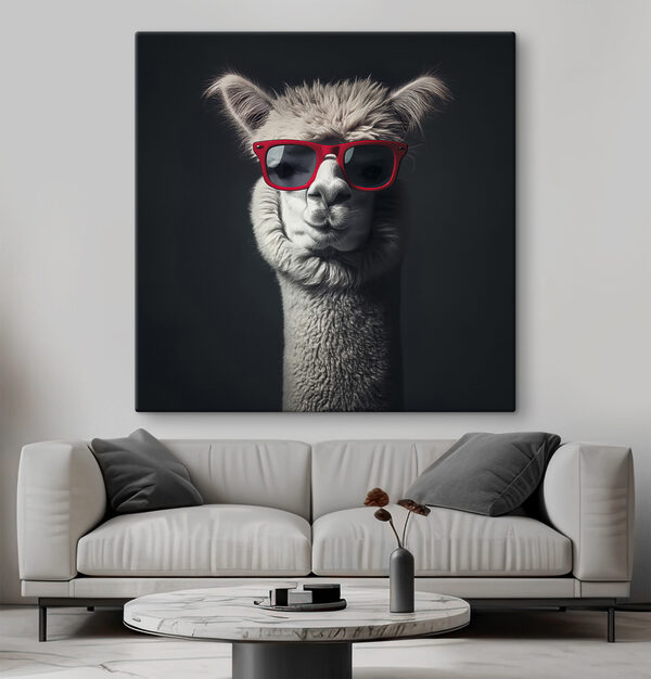 Llama poartă ochelari de soare roșii Tablouri Llama poartă ochelari de soare roșii