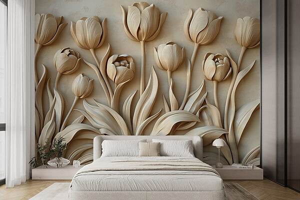 Fototapet Elegant Bej Tulip Sculpturi Bloom